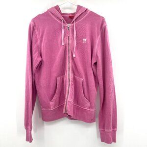 Vintage Espirit Y2K 100% Cotton Pink Full Zip Hooded Sweatshirt Women's Large
